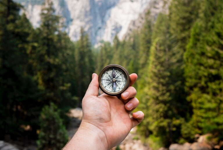 a hand holding a compass