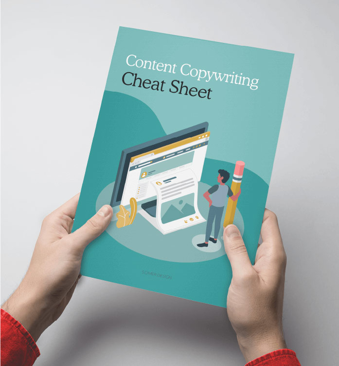 Brochure with Content Copywriting Cheat Sheet title