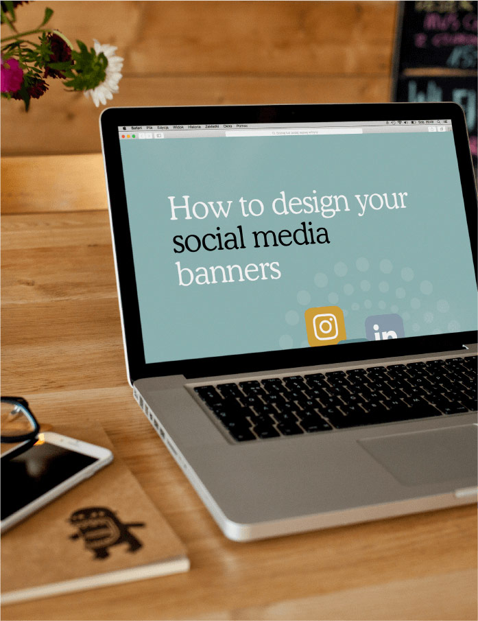 laptop with how to design your social media banner display